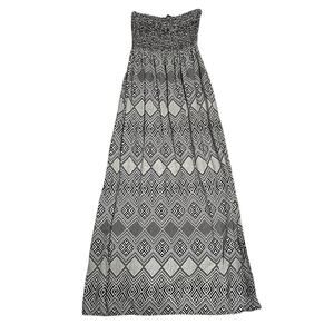 Forever 21 Strapless Maxi Dress Geometric Aztec Black White Smocked Shirred S
